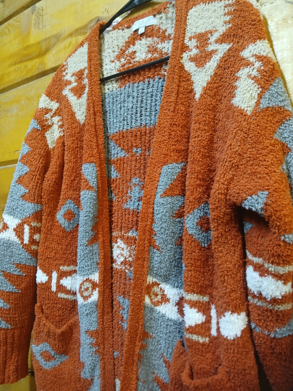 Cozy Orange & Gray Aztec Open Cardigan